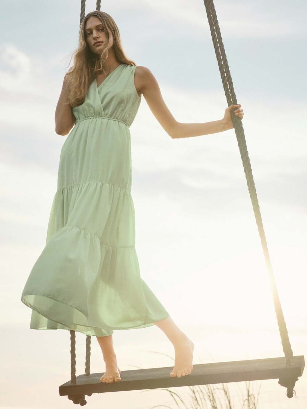 Banana Republic Organic Cotton-TENCEL Maxi Dress,Honeydew SIZE XL #677656 O1228H